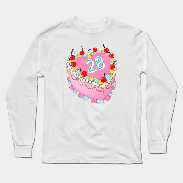 28th Birthday cake Long Sleeve T-Shirt by Poppy and Mabel